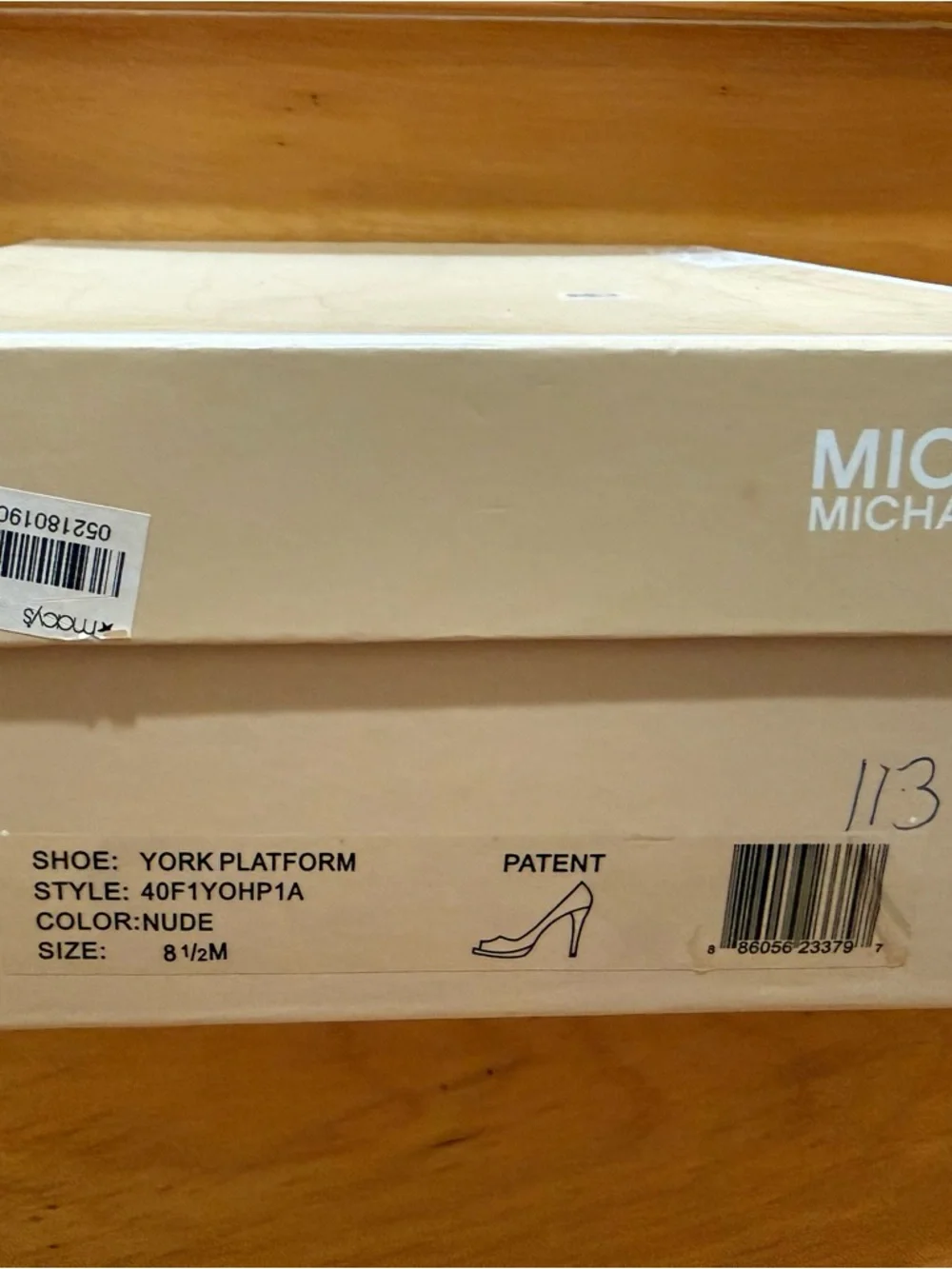 MICHAEL Michael Kors York Platform Nude Peep-Toe Patent Leather Heels